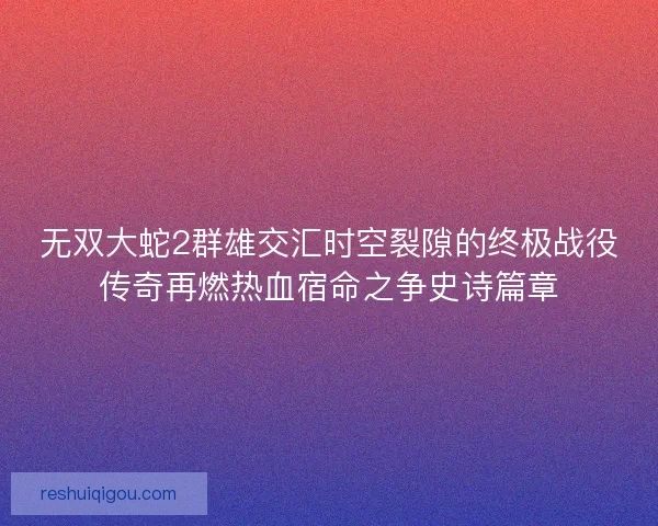 无双大蛇2群雄交汇时空裂隙的终极战役传奇再燃热血宿命之争史诗篇章 无双大蛇2群雄交汇时空裂隙的终极战役传奇再燃热血宿命之争史诗篇章
