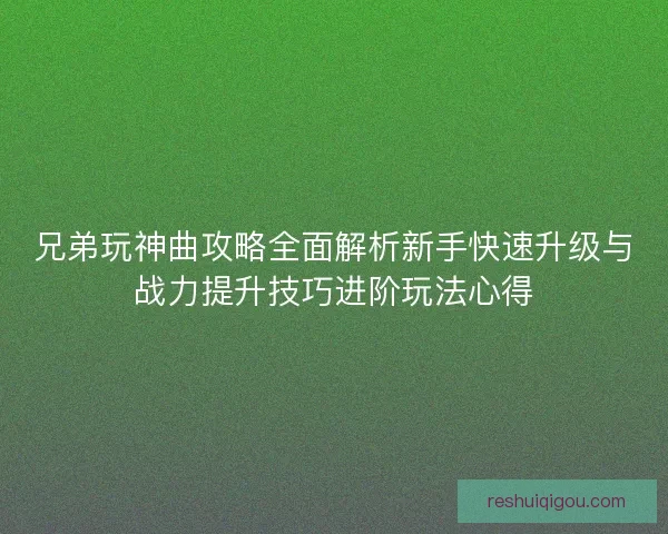 兄弟玩神曲攻略全面解析新手快速升级与战力提升技巧进阶玩法心得